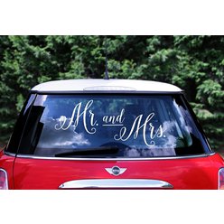 Nálepka bílá na auto Mr. and Mrs